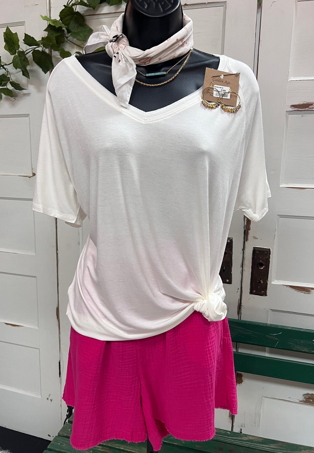 Silky Soft Off White V-neck Tee