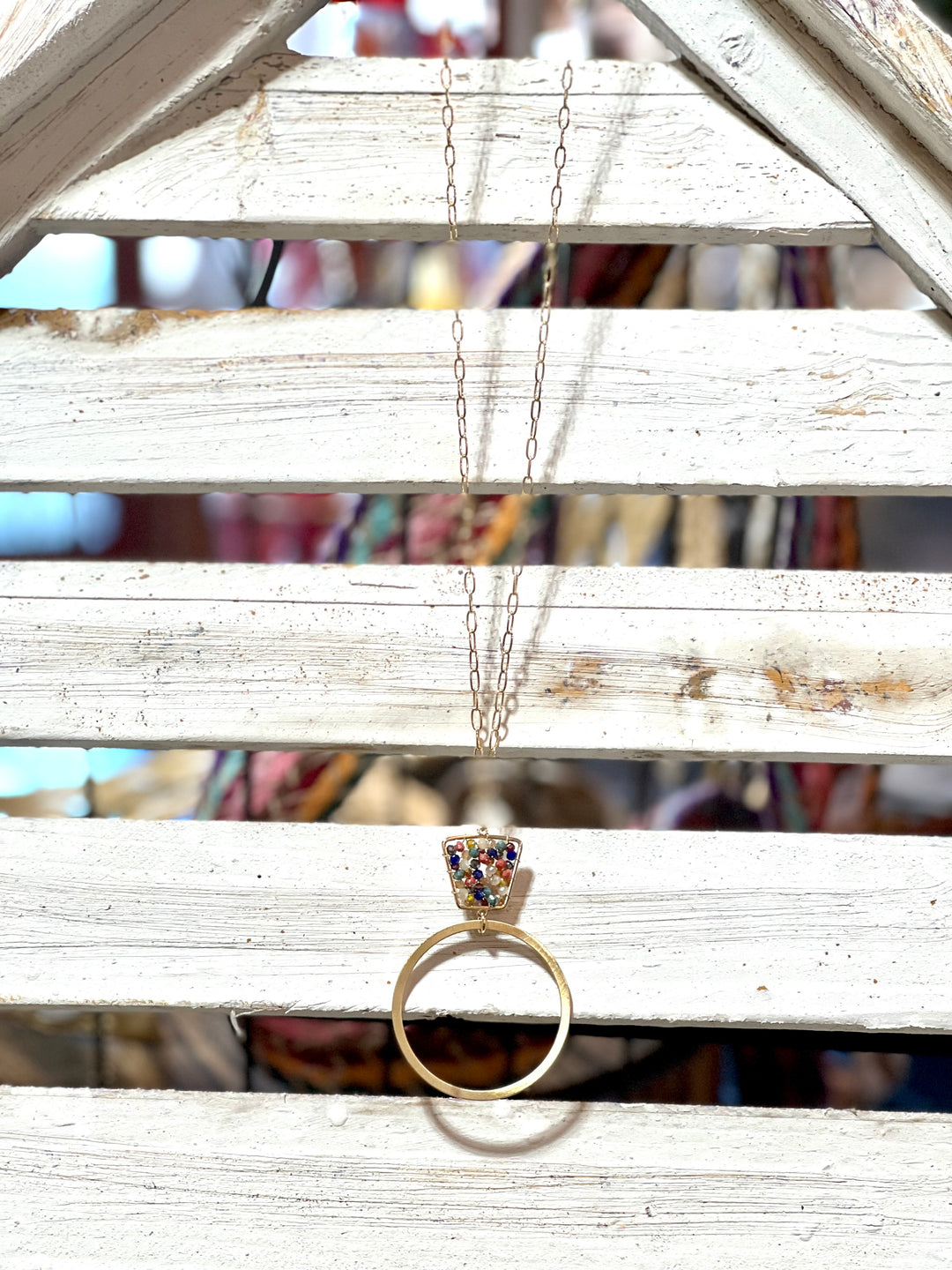 Multi Crystall with Gold Circle 32" Necklace