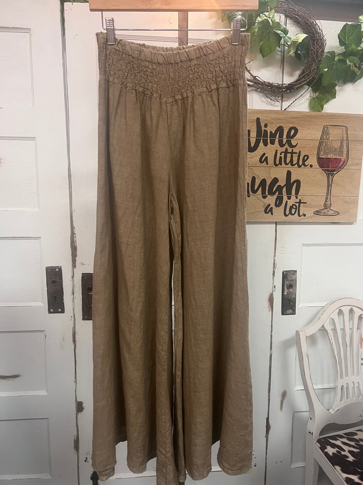 Perked Coffee Wide Leg Linen Pants