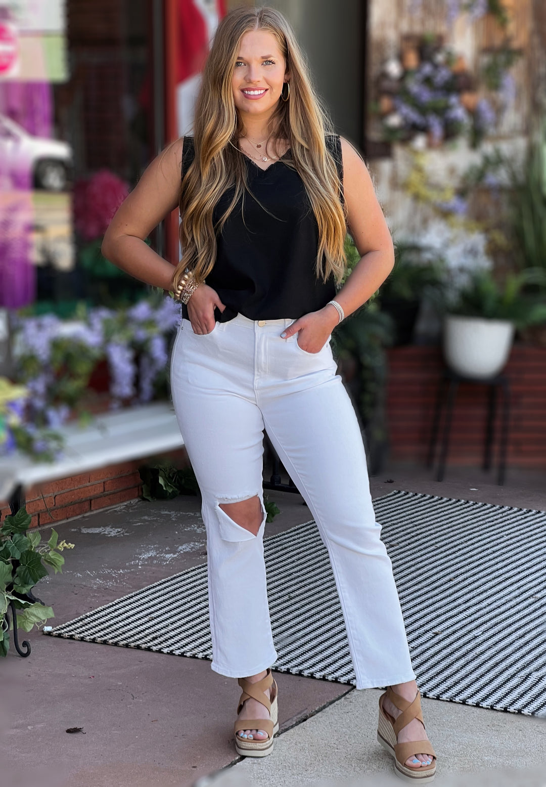 Chrissy Relaxed Distressed White Jeans