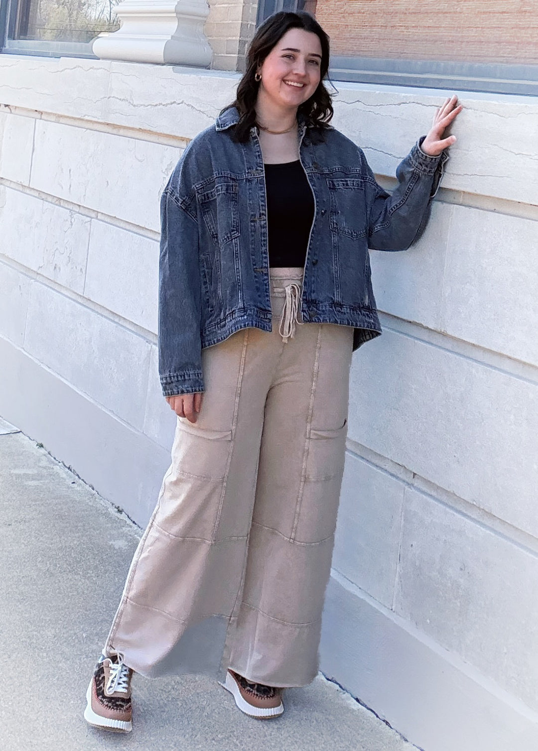 Signature Style Mineral Washed Wide Leg Pants in Light Mocha