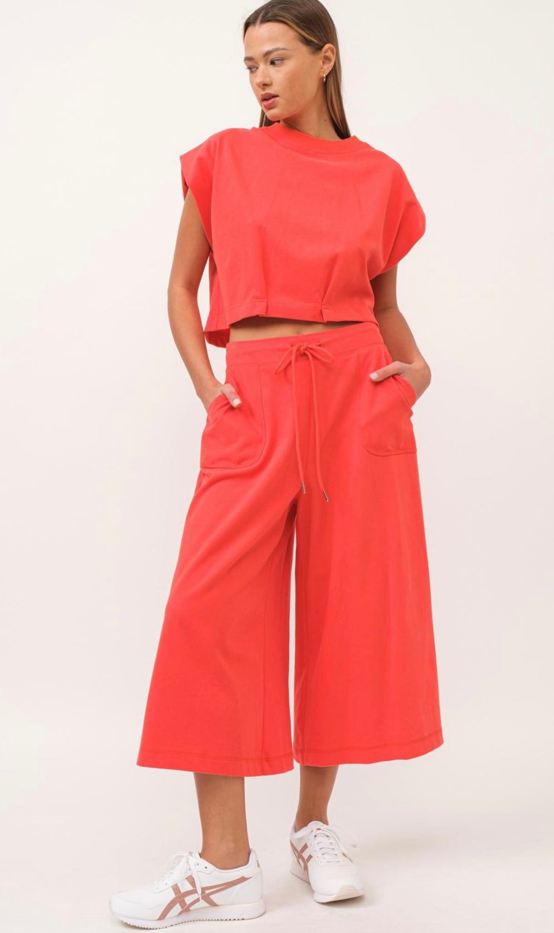 Waist Crop button up the back Top Hot Coral