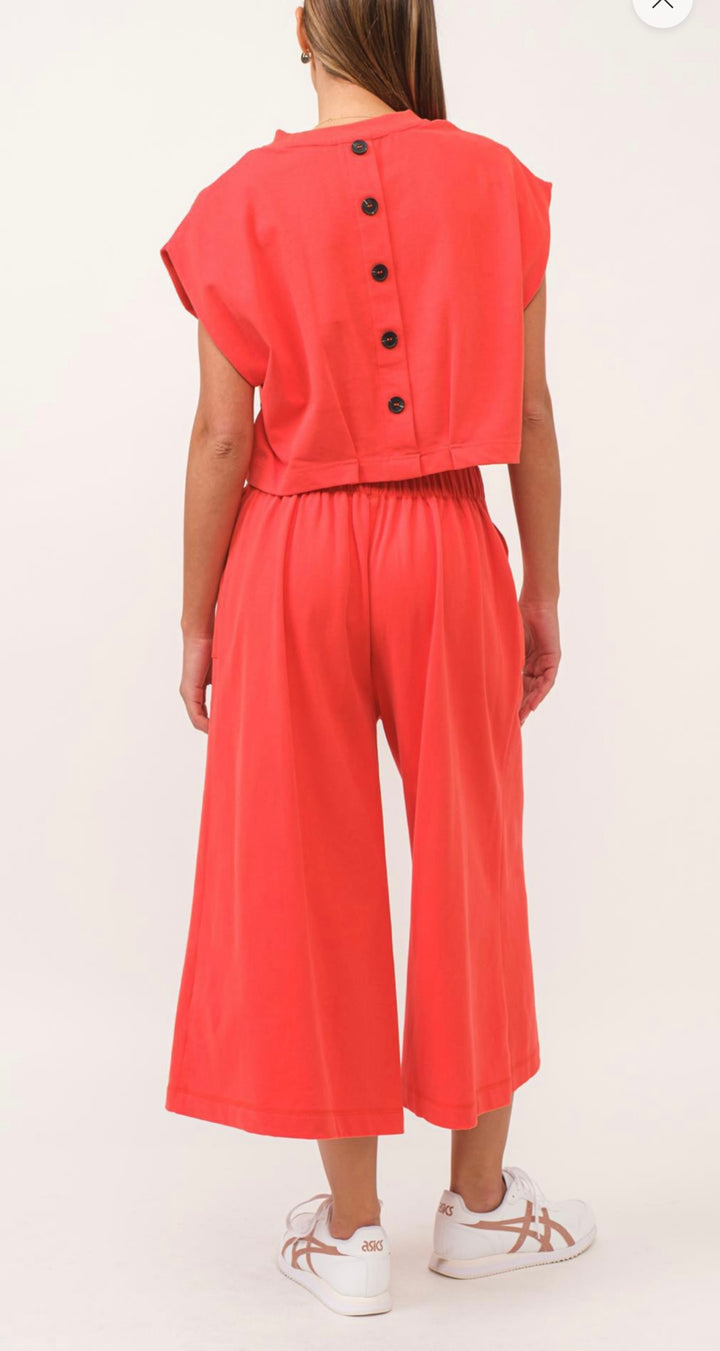 Waist Crop button up the back Top Hot Coral