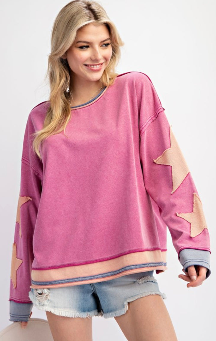 Star Patch on Sleeves Sweatshirt Top