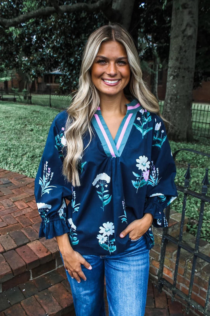 Navy Floral- Umgee Top