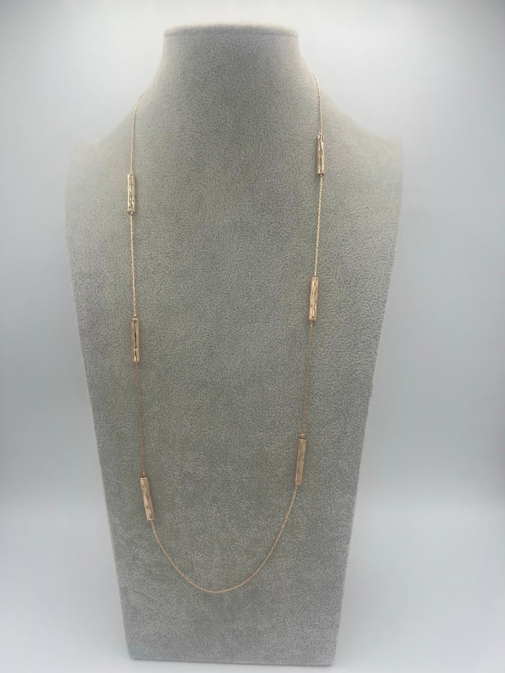 Gold Cylinder Bar Necklace