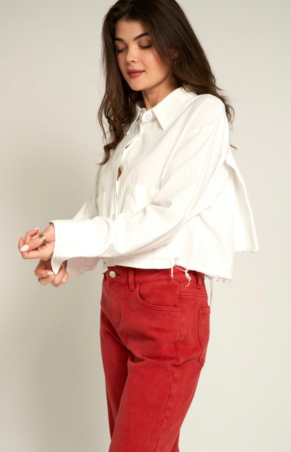 Long Sleeve Button up CroppedTop White