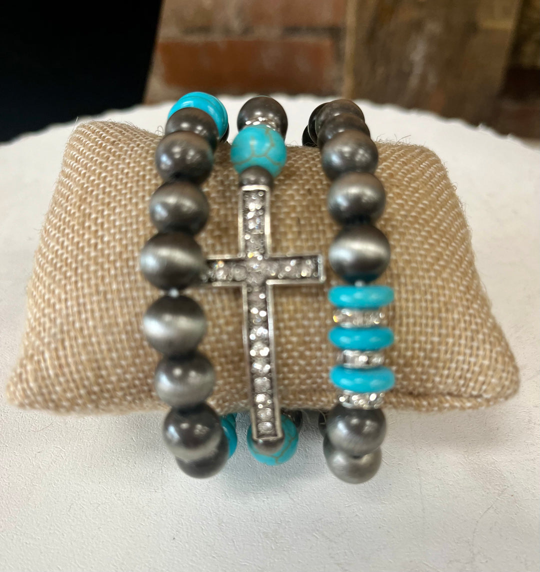 Faux Navajo and Turquoise Stretch Bracelet set