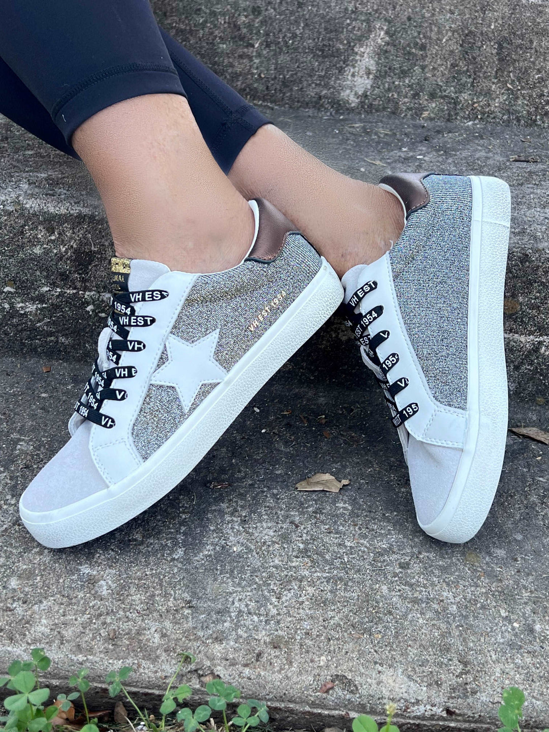 Flair Grey with Black Bling Star Sneakers