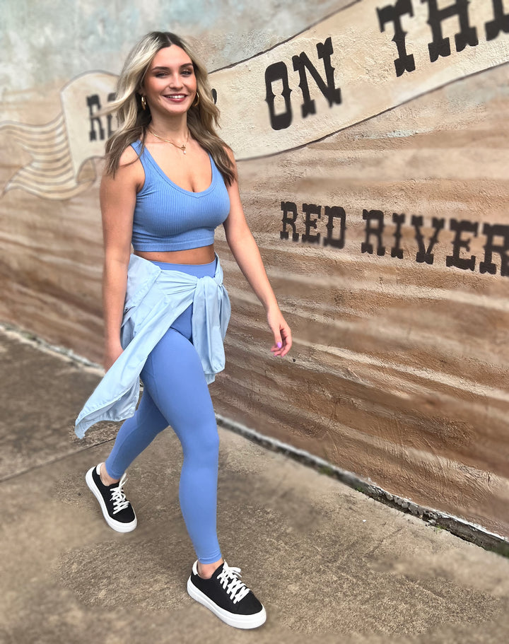 Ribbed Seamless Cropped Tank Top Fog Blue