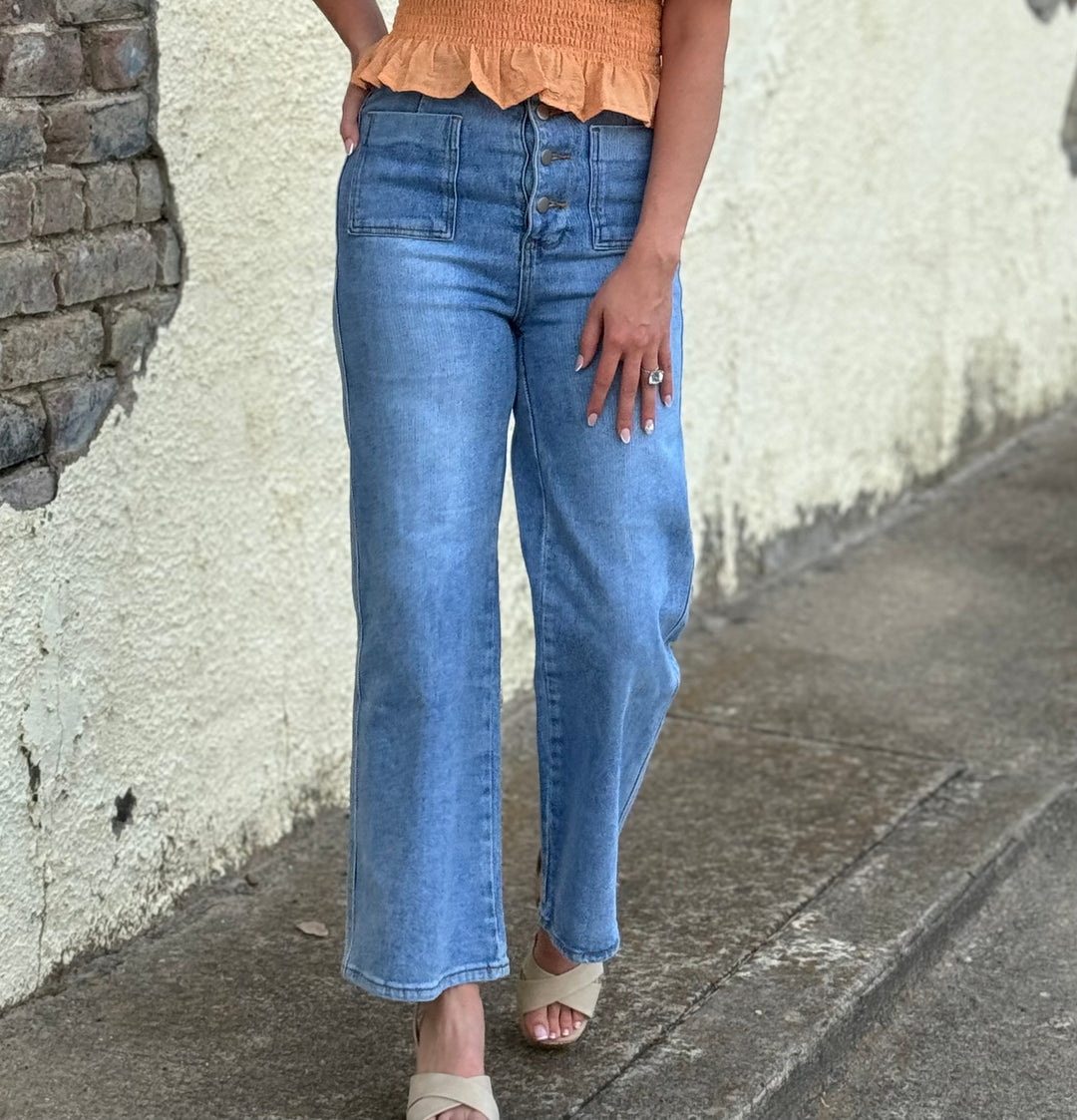 Denim Straight Cropped Jeans, light Denim