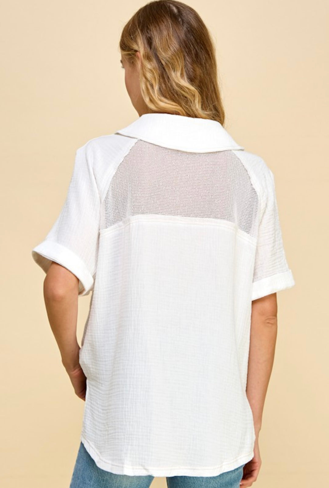 Netted Yoke Button up Shirt Off White