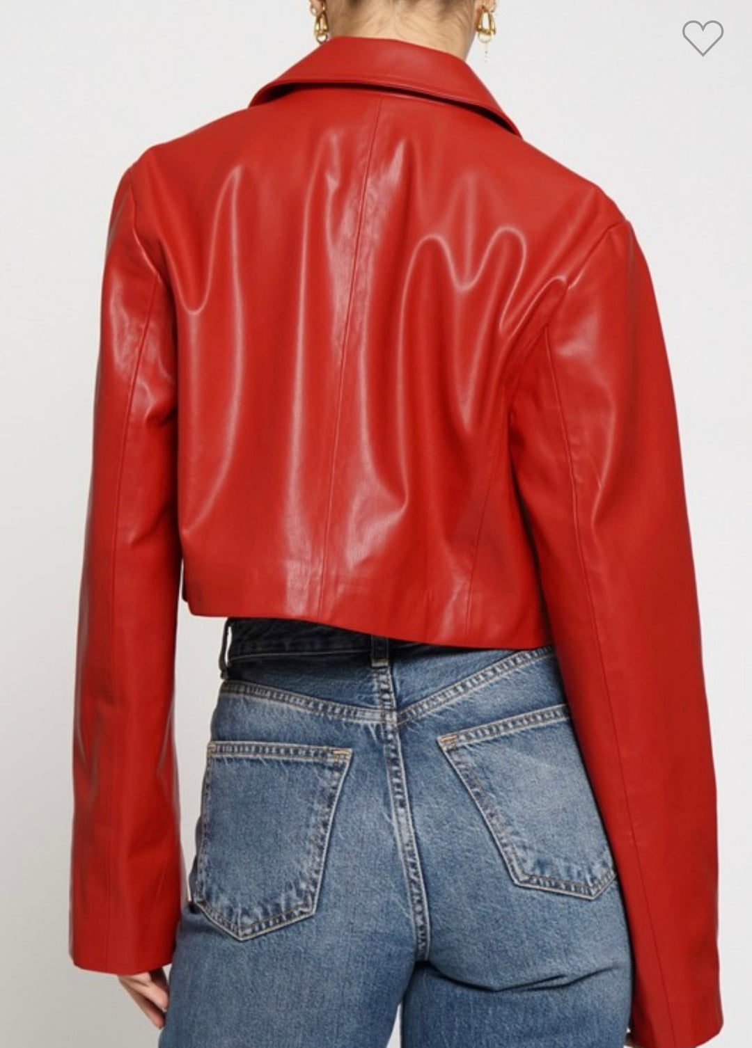 PU Leather Crop Zip up Jacket in Red