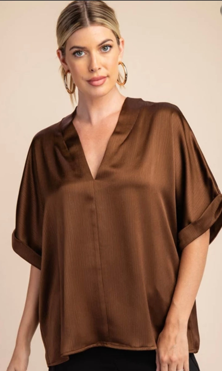 V-Neck Flowy Top in Brown