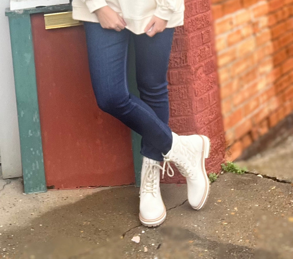 Shae Lace up Boot in Cream