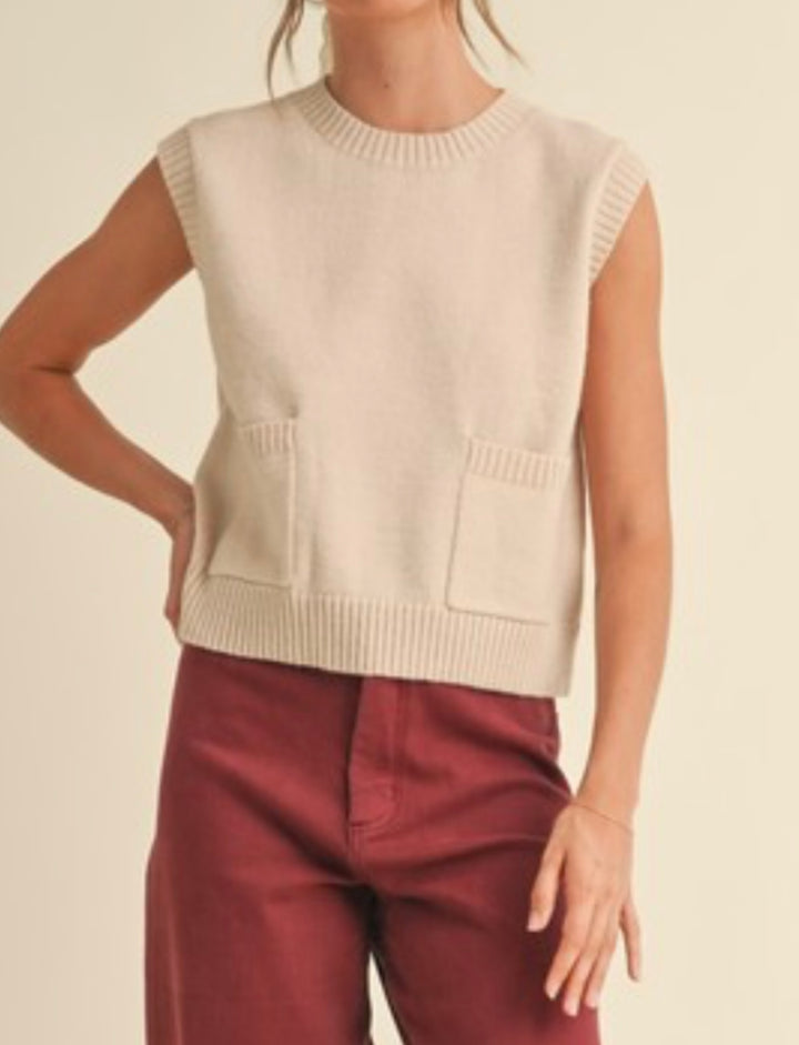 Sweater Vest Top with Pocket Detail