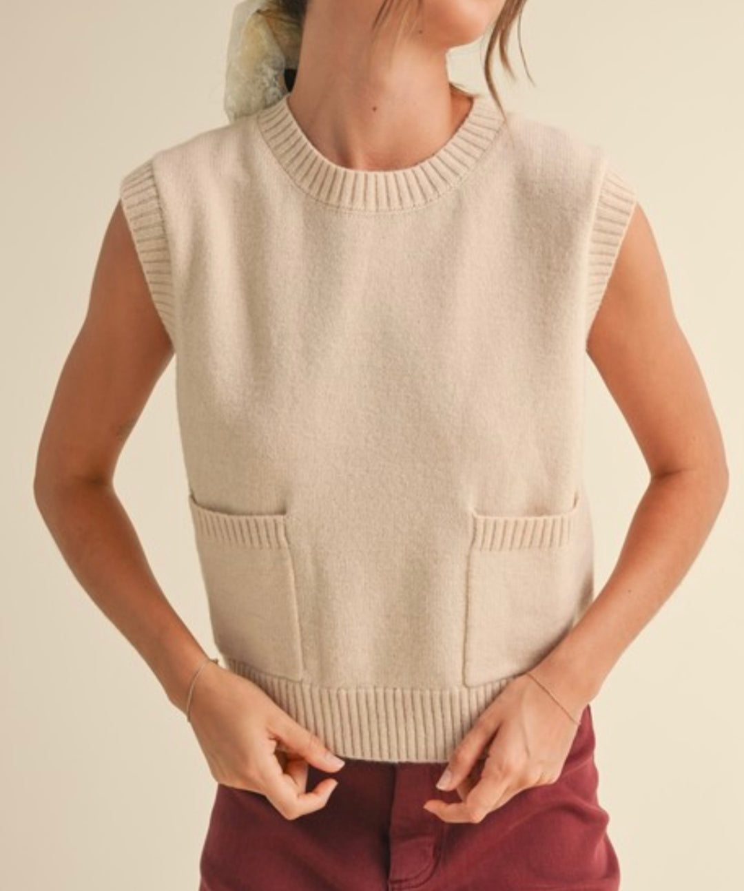 Sweater Vest Top with Pocket Detail