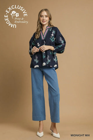 Navy Floral- Umgee Top