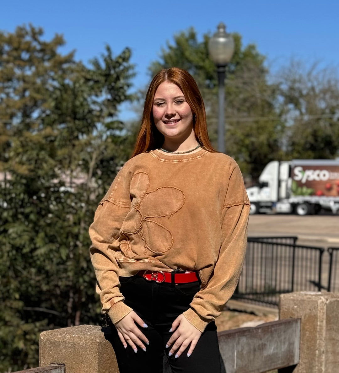 Long sleeve Flower Patch Detailing Top