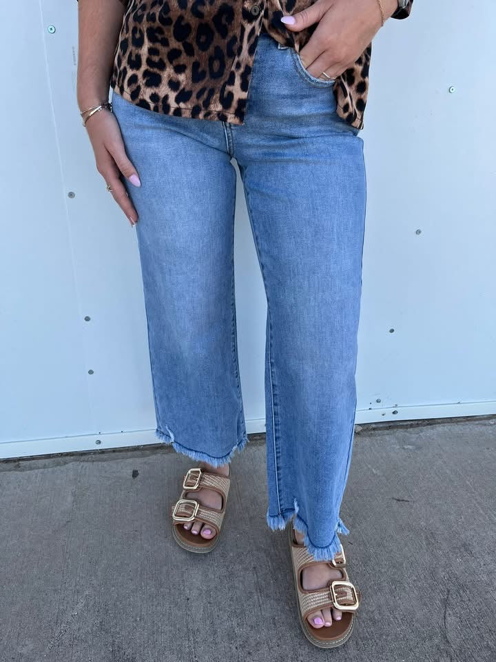 Risen Wide Leg Crop Light Wash Jean