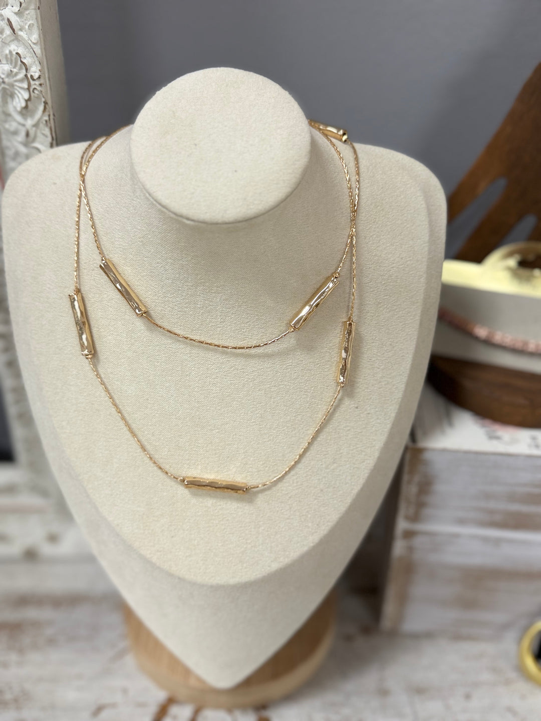 Gold Cylinder Bar Necklace