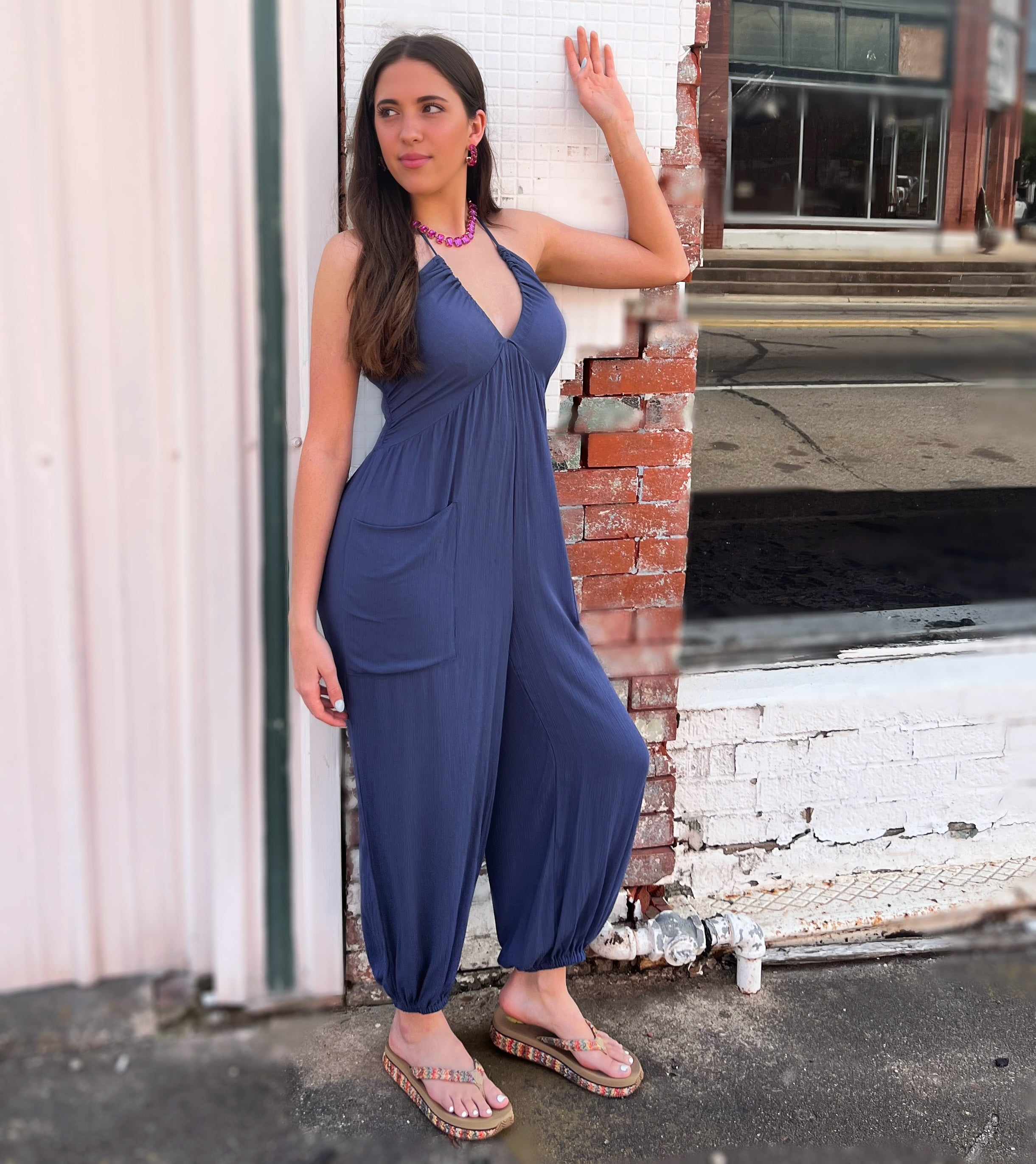 Deep v cut fashion jumpsuit