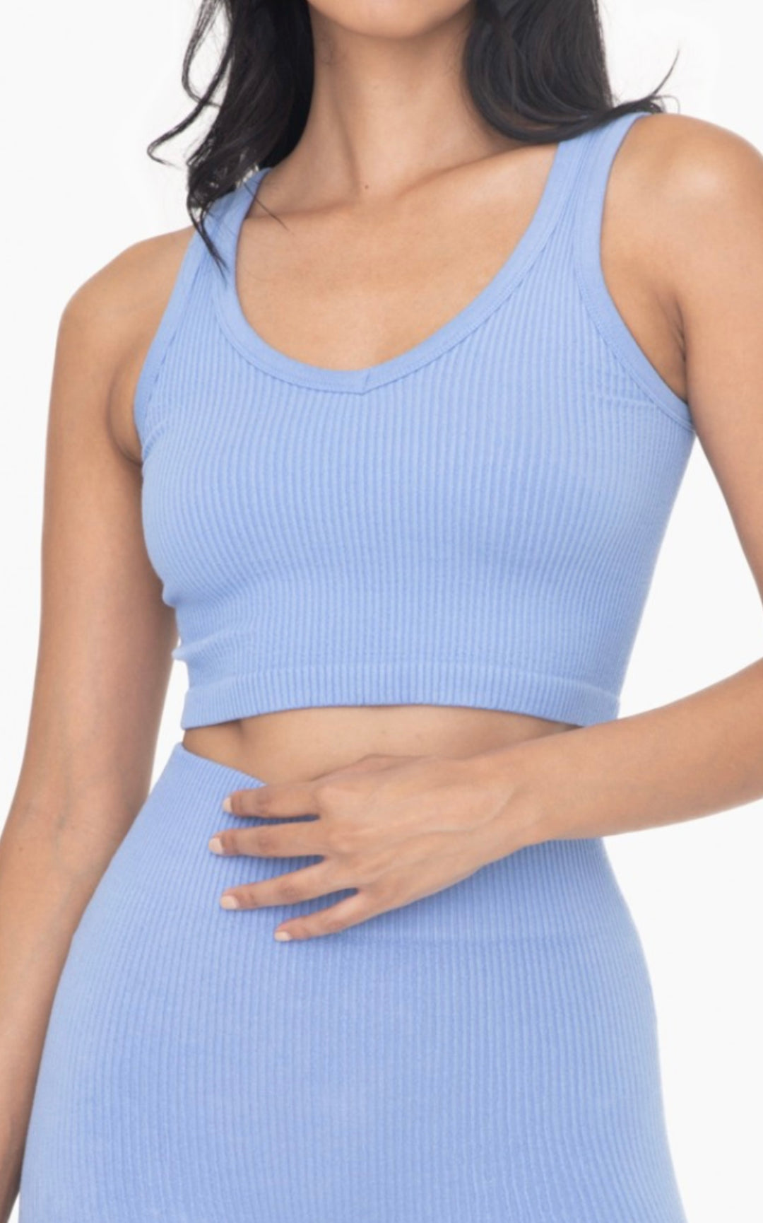 Ribbed Seamless Cropped Tank Top Fog Blue