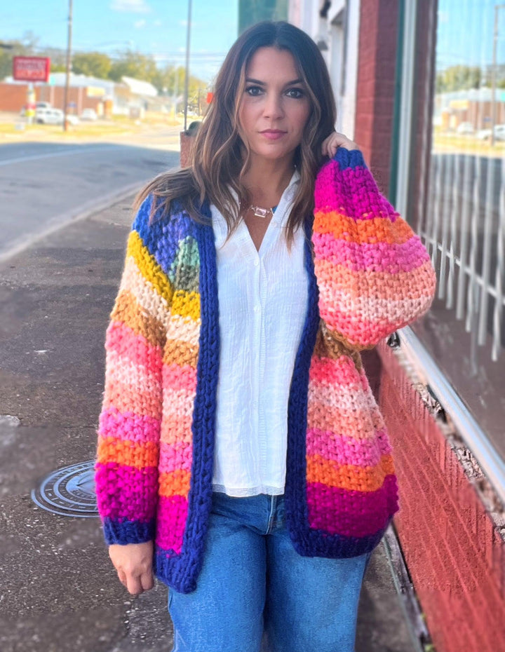 Rainbow Crochet Striped Cardigan