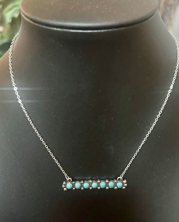 Silver Flat Bar w/Turquoise Beads Necklace