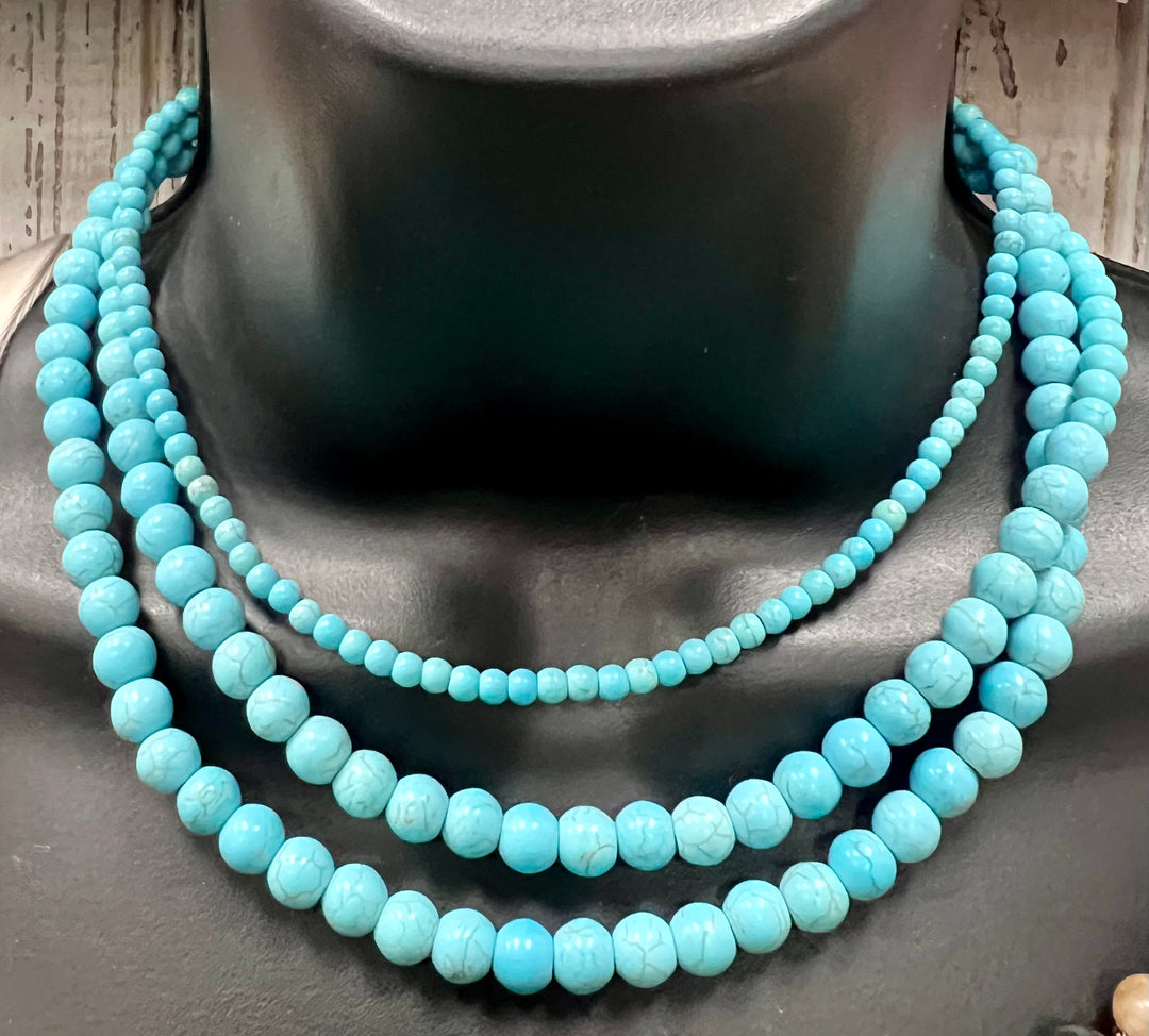 Turquoise Bead 3 Strand Necklace