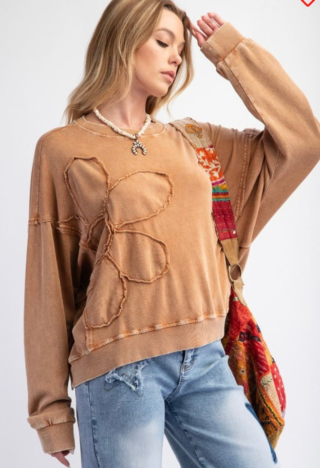 Long sleeve Flower Patch Detailing Top