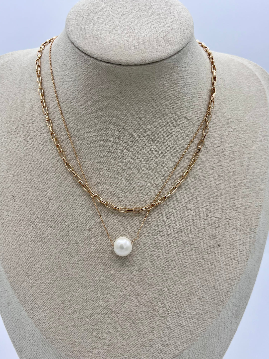 Single Pearl 2 row Necklace Gold