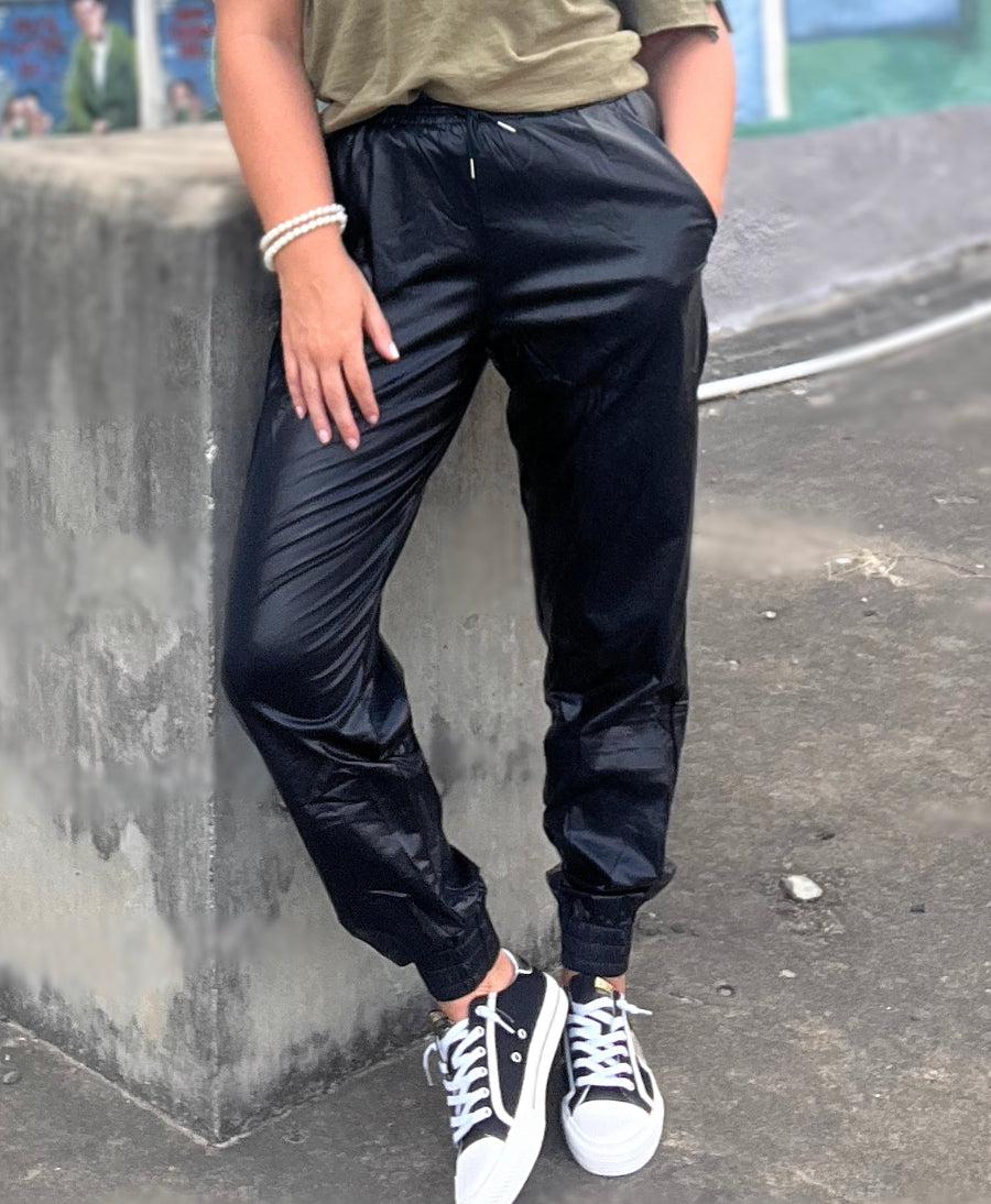 Rocking It Leather Joggers in Black