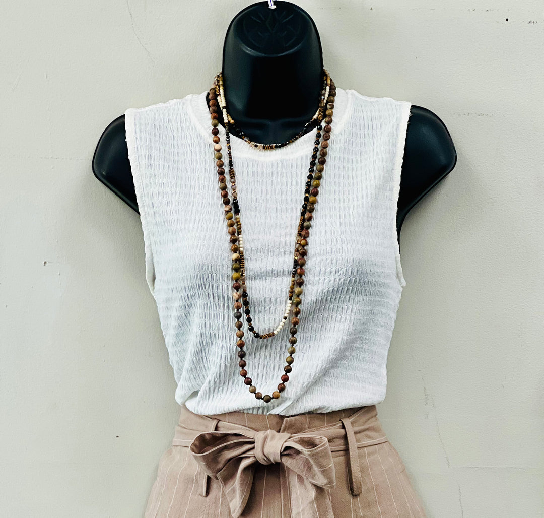 Sleeveless Relaxed Fit Top, Off White