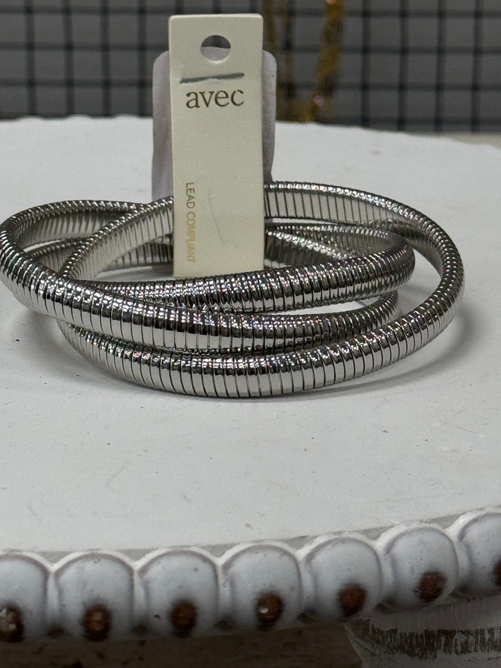 Silver 3 piece Ribbed Bracelet set