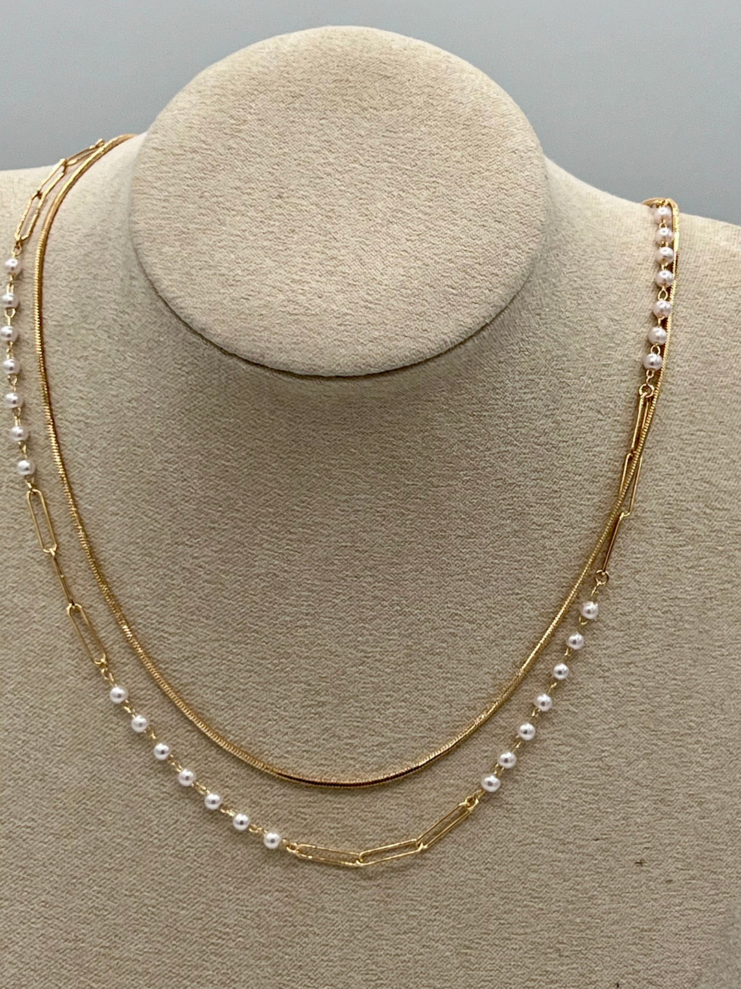 Pearl and Gold Chain 2 Strand Necklace