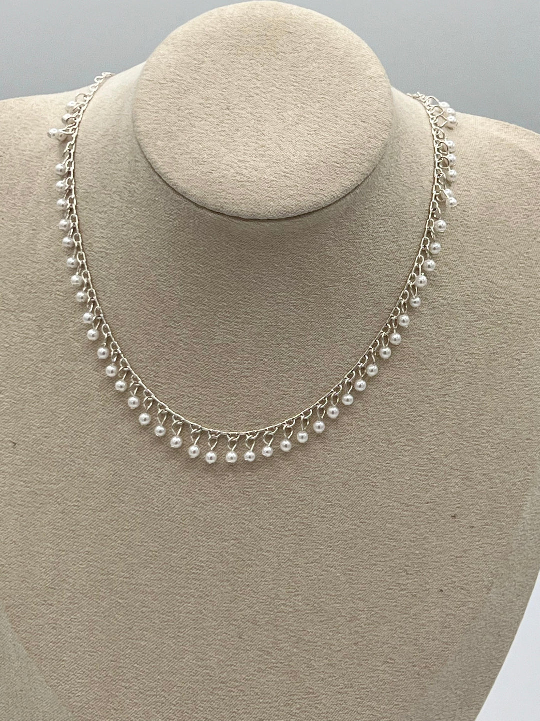 Mini Pearl Necklace Silver