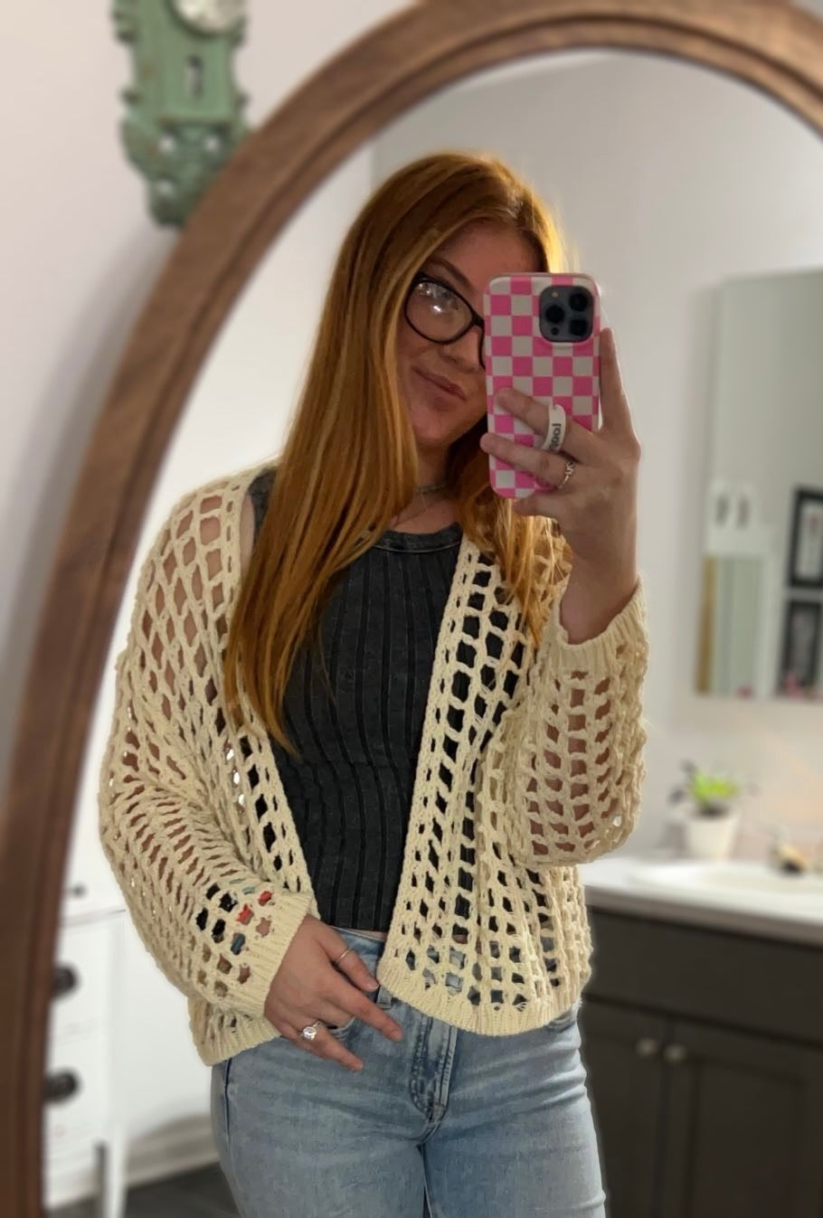 Crochet knit open Cardigan 