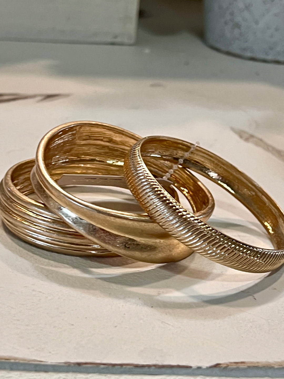 Textured Cast Bangle Bracelet Set of 3 Gold