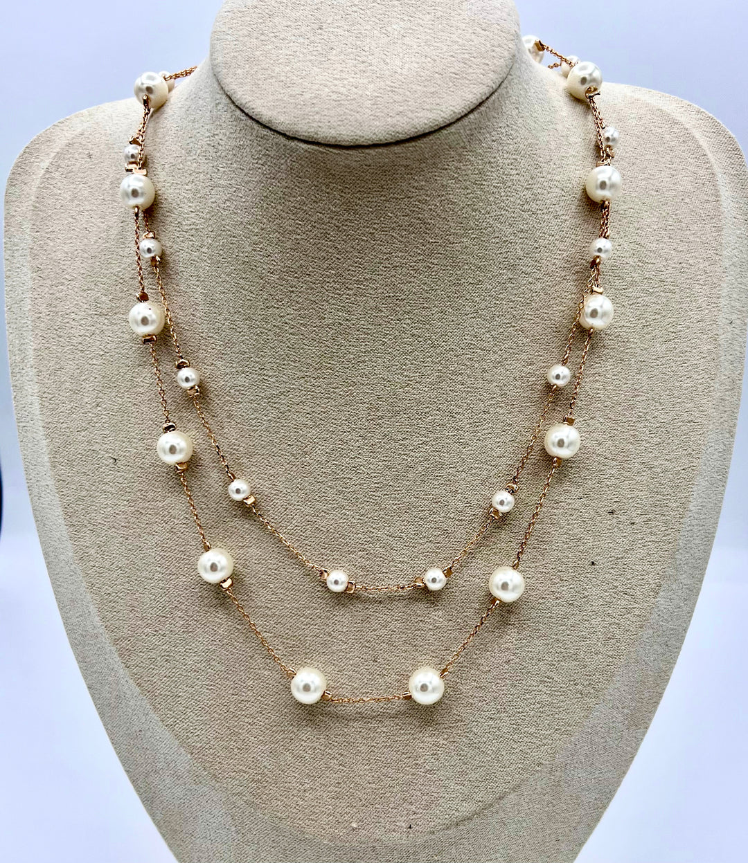 Double Strand Pearl Necklace Gold