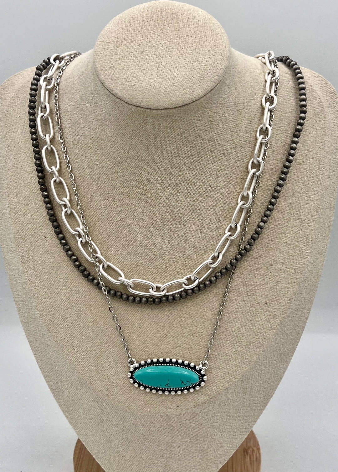 Turquoise 3 Strand and Navajo Pearl Necklace