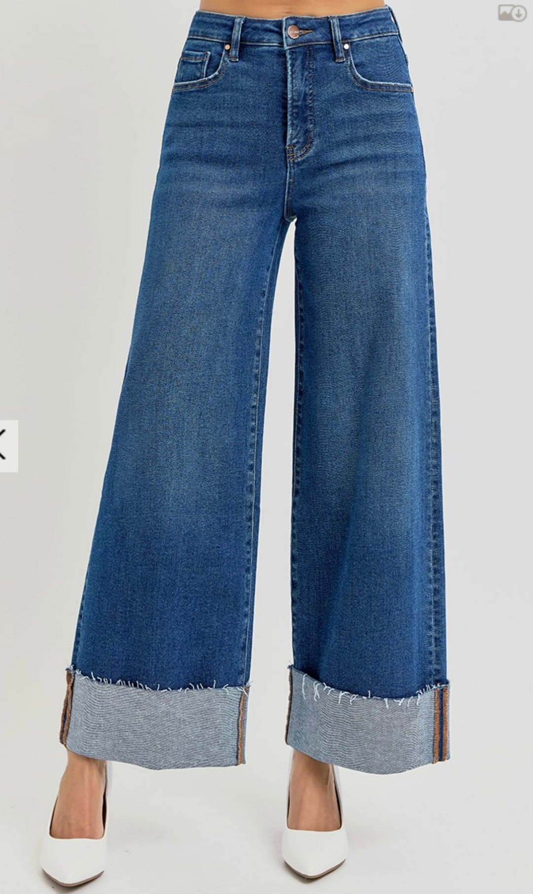 Risen Wide Leg High Cuff Jeans