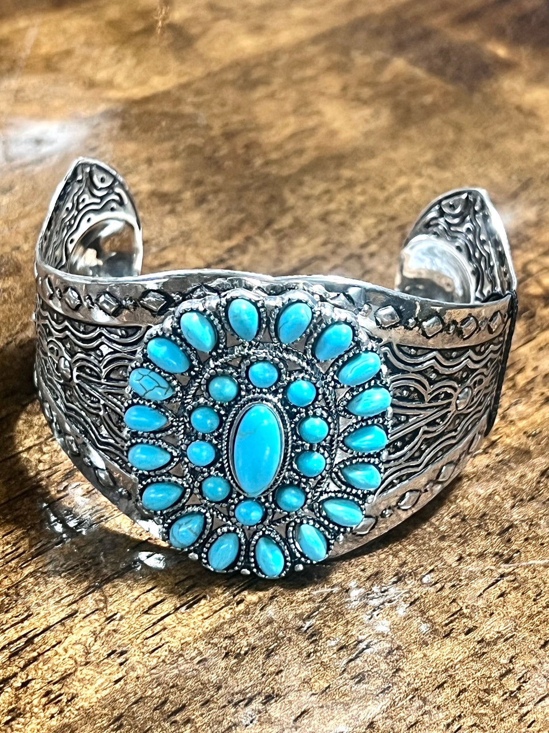 Silver with Turquoise Squash blossom Cuff Bracelet
