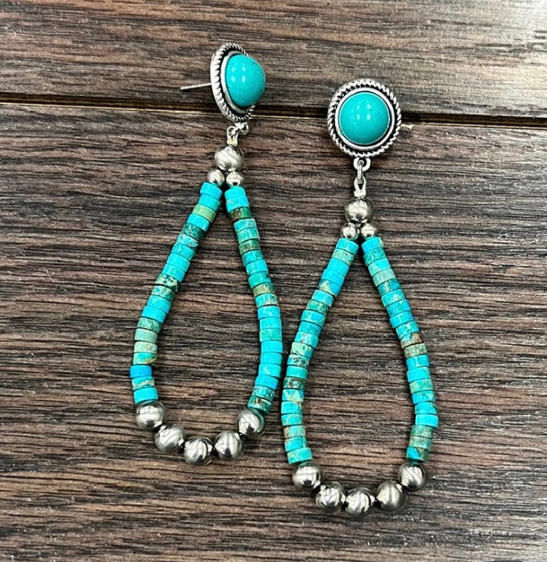 Turquoise Rondelle and Navajo Pearl Earrings