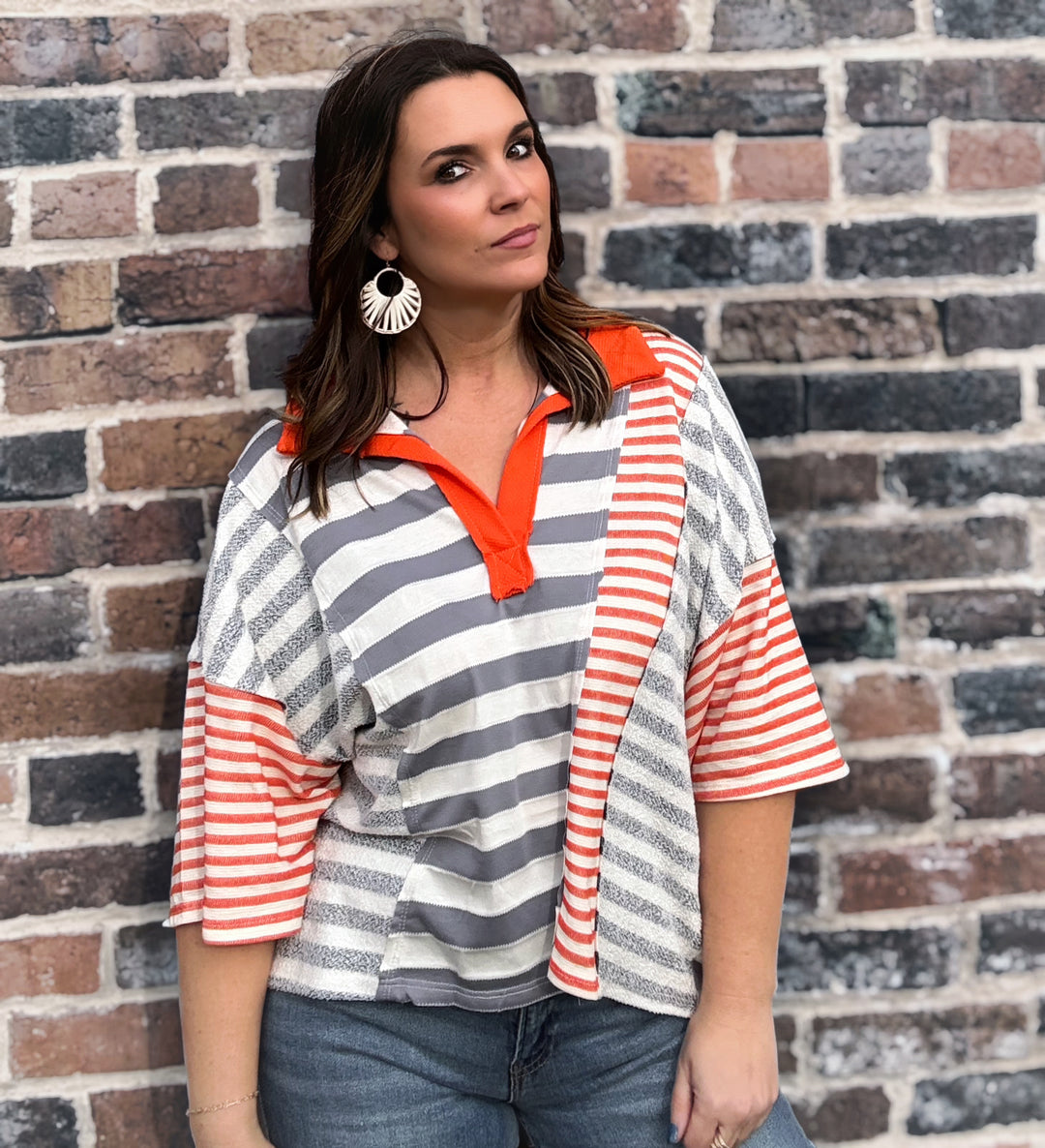 Stripe Patchwork Polo Top