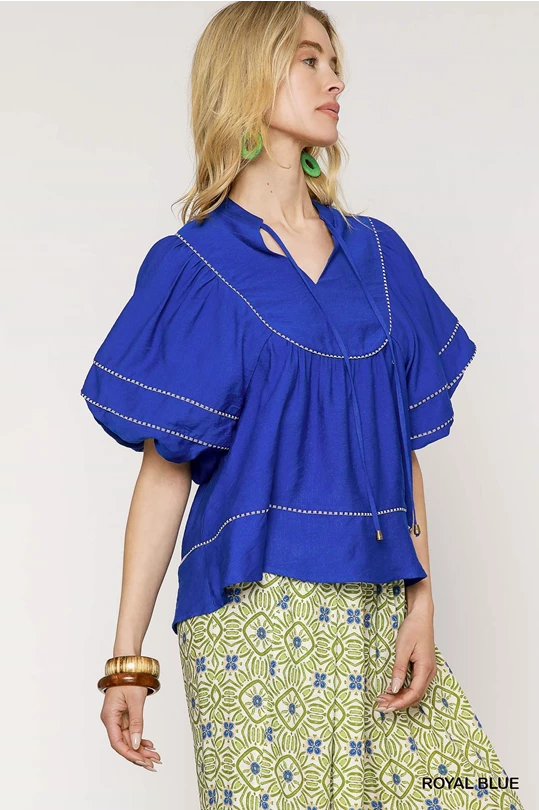 Royal Blue Lace Trim Blouse