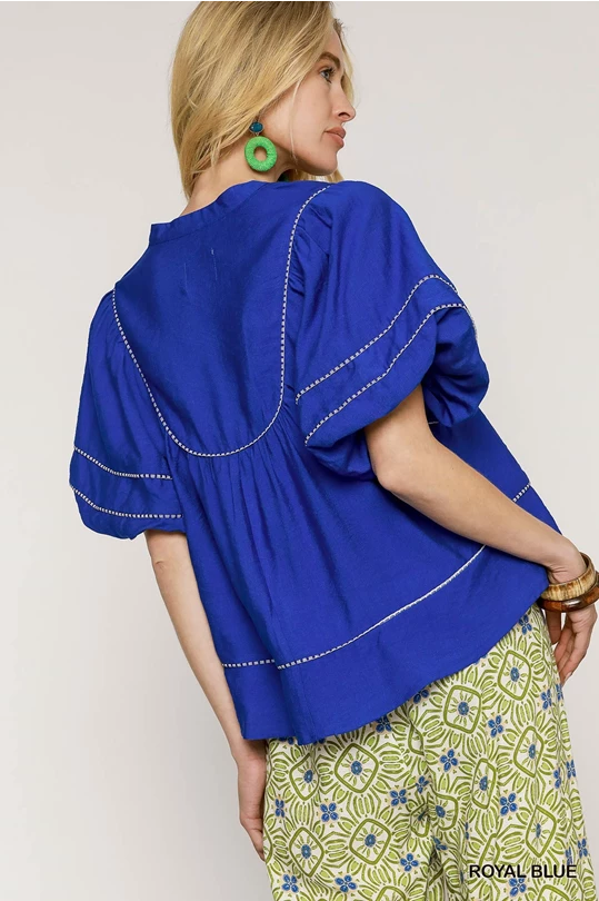 Royal Blue Lace Trim Blouse