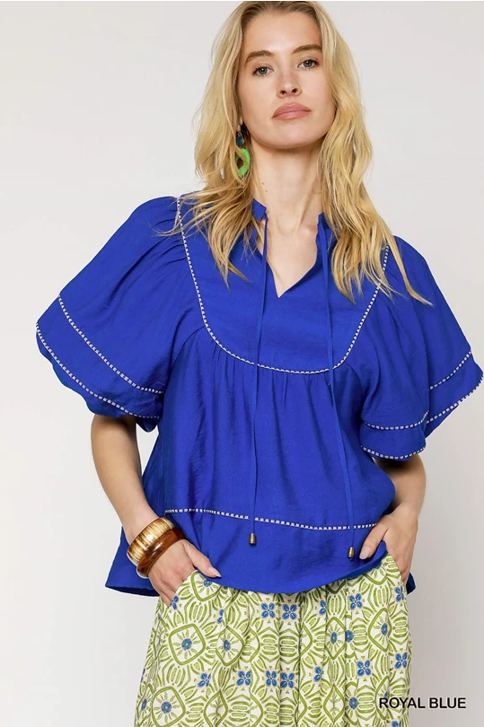 Royal Blue Lace Trim Blouse