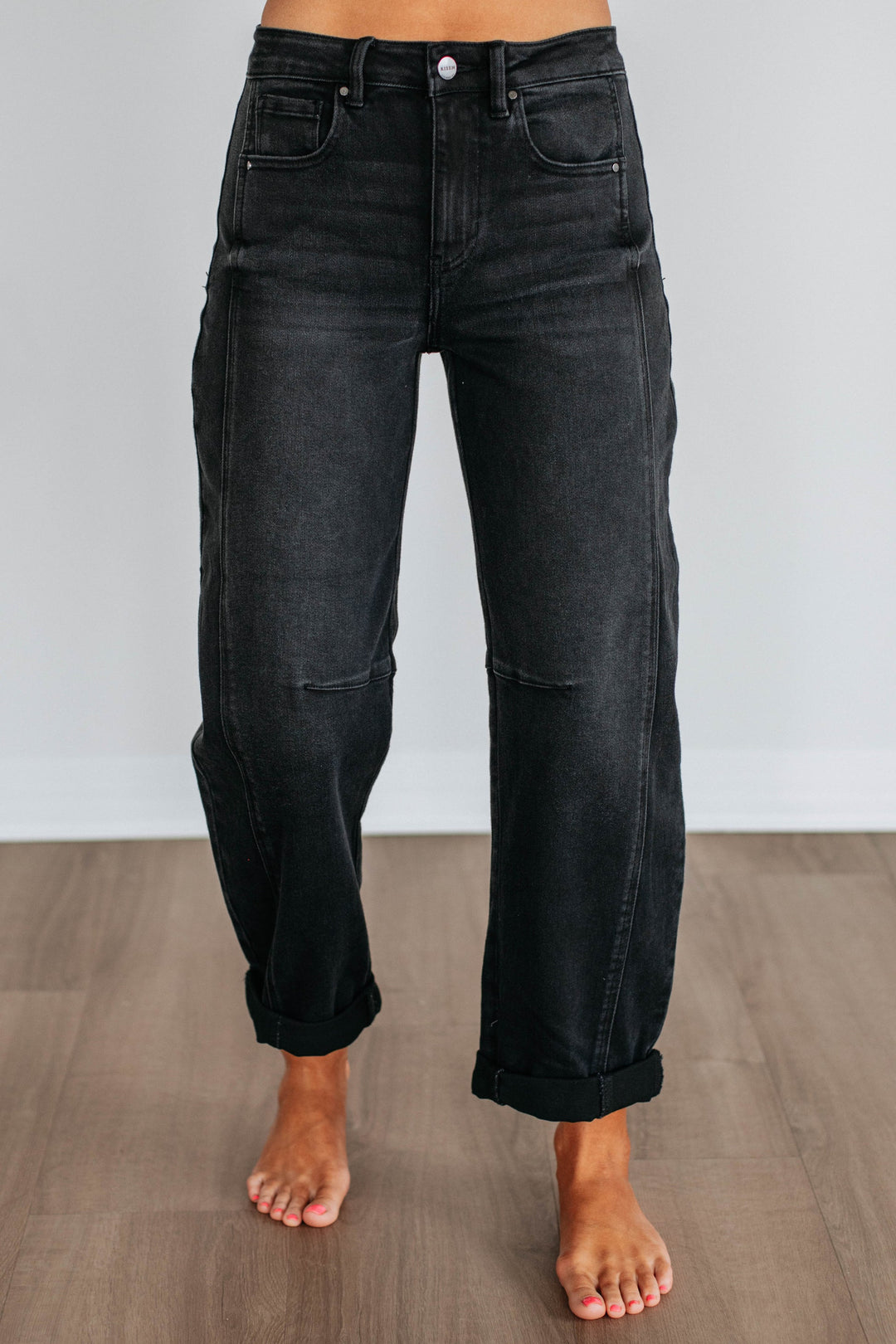 Risen Barrel Mid Rise Crop Jean in Black