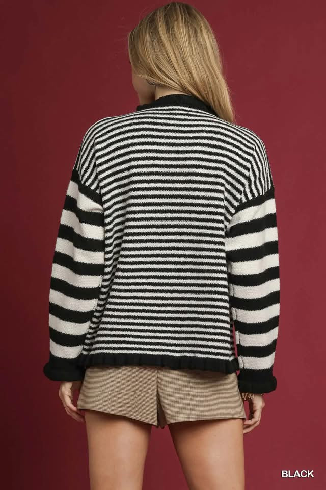 UMGEE Ruffle Neck Stripe Sweater